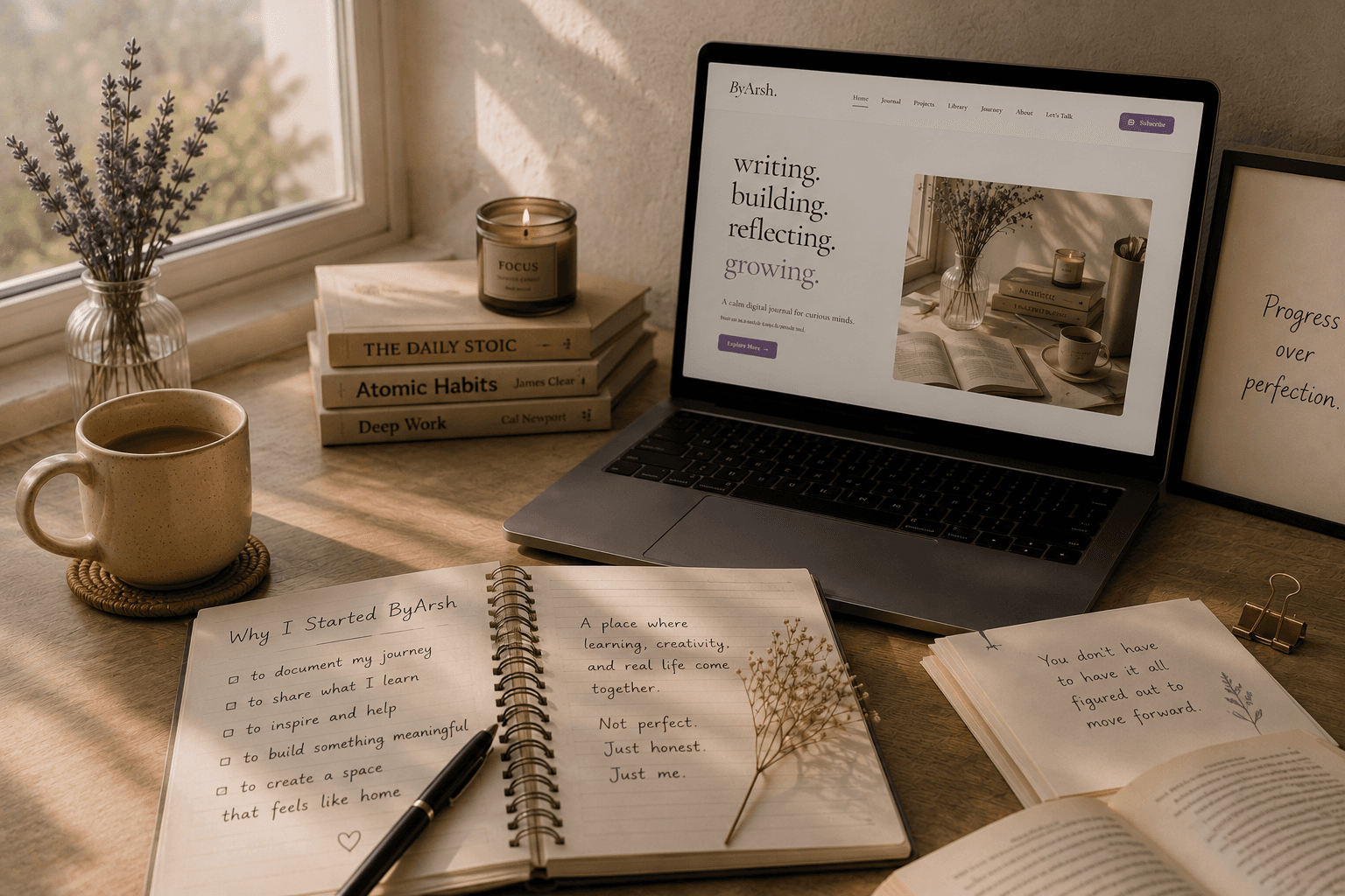 Writing desk with notebook